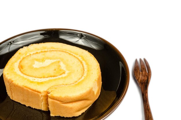 High angle view of cake against white background