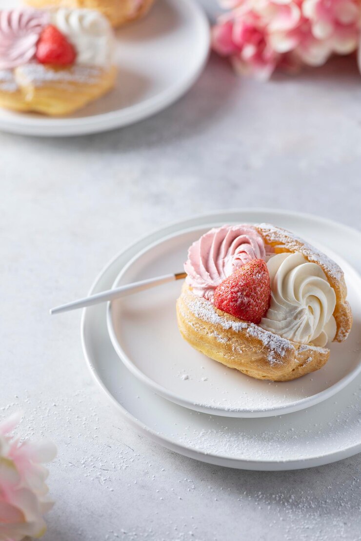 Photo テーブルの上の皿のケーキの高角度のビュー