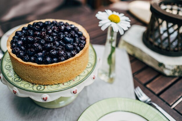 High angle view of cake in plate on table