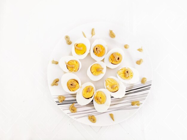 High angle view of cake in plate on table