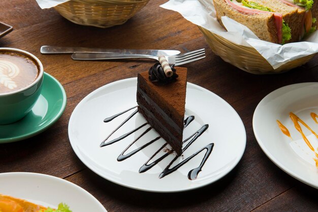 High angle view of cake in plate on table