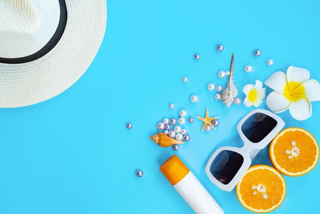 High angle view of candies on table against blue background