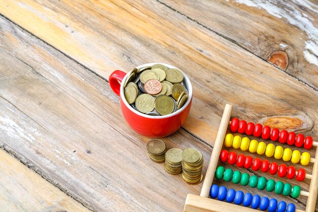 High angle view of candies on wooden table