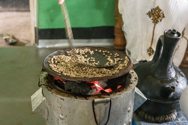 High angle view of candles on metal in temple