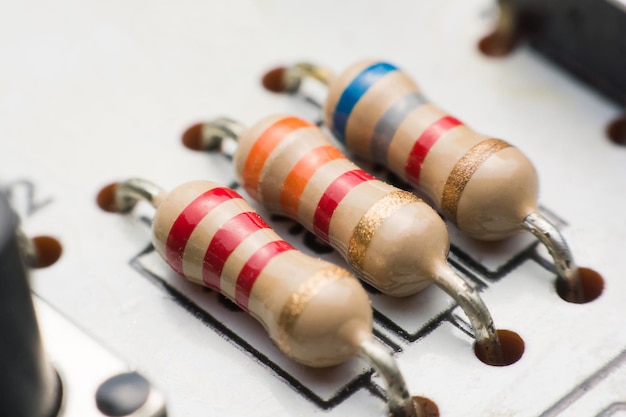 high angle view of capacitors white circuit board