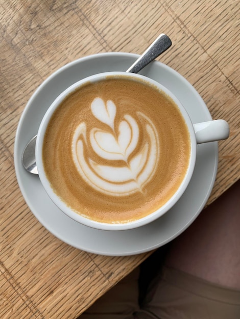 High angle view of cappuccino on table