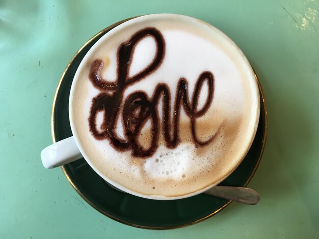 High angle view of cappuccino on table