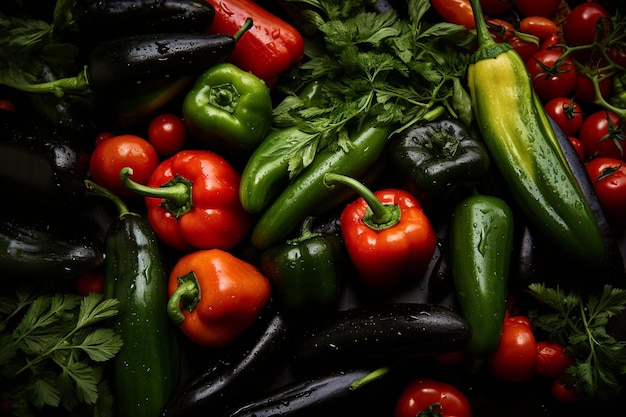 High angle view of capsicums and zucchini on table