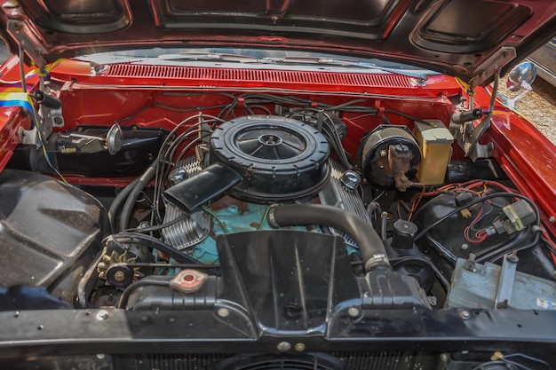 High angle view of car engine