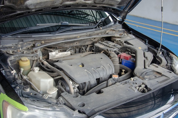 High angle view of car engine