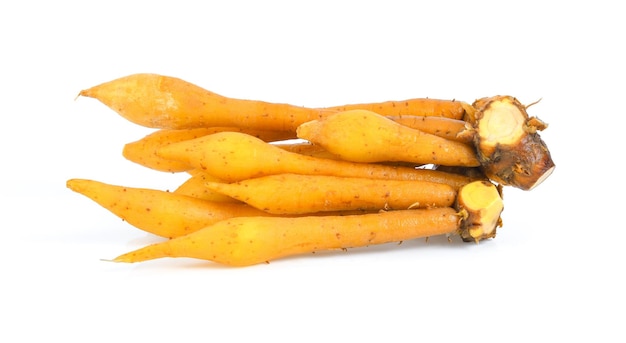 High angle view of carrots on white background