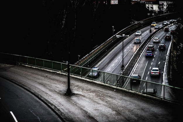 High angle view of cars on bridge