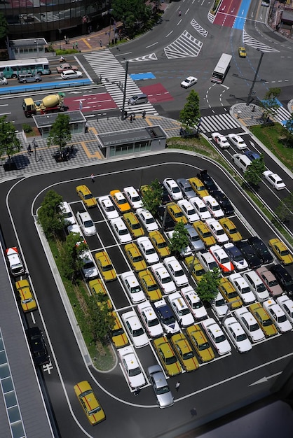 High angle view of cars parked in city