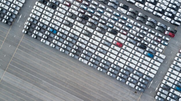 High angle view of cars parked on road