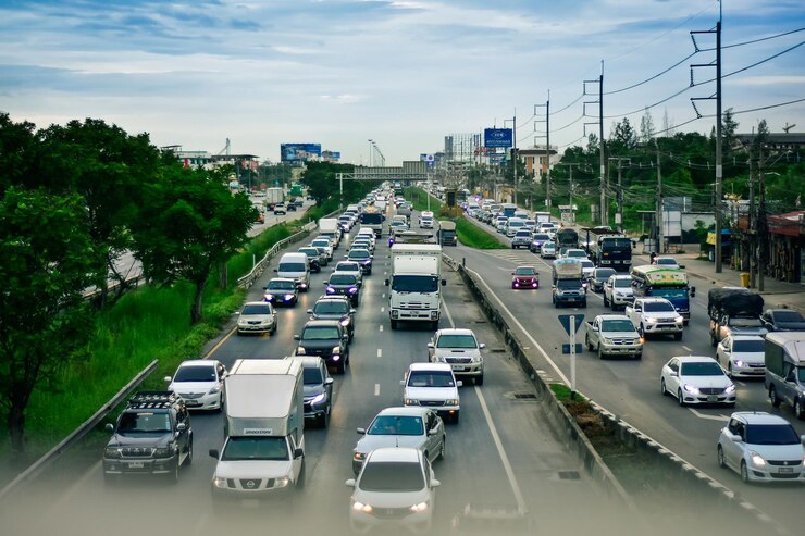 Photo high angle view of cars on street in city