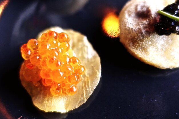 high angle view of caviar on table