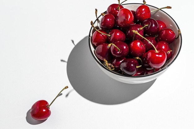 High angle view of cherries in bowl