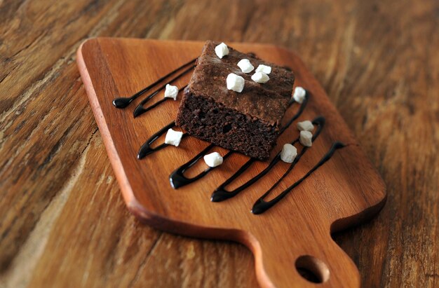 High angle view of chocolate cake on table