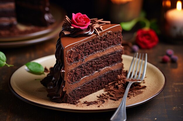 High angle view of chocolate cake on table