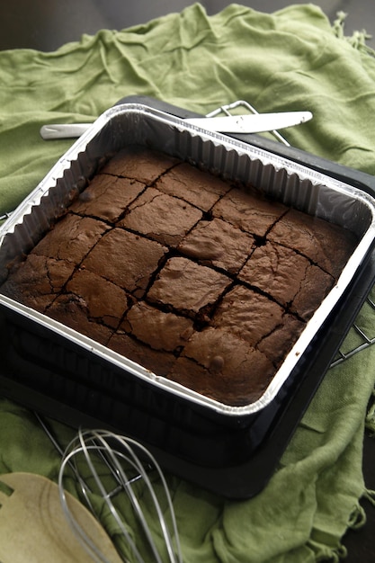 Photo high angle view of chocolate cake