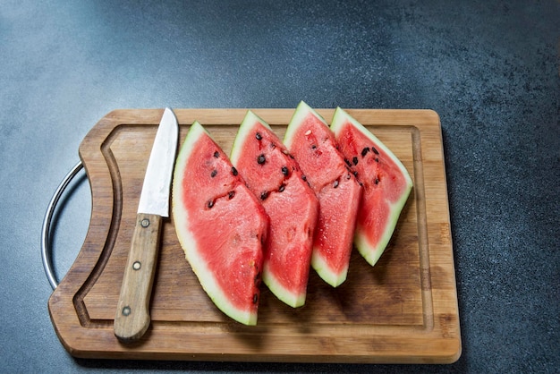 high angle view of chopped fruits on cutting board