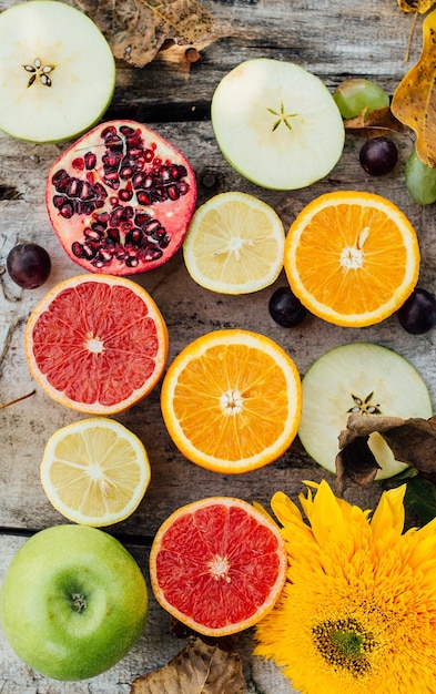 High angle view of chopped fruits