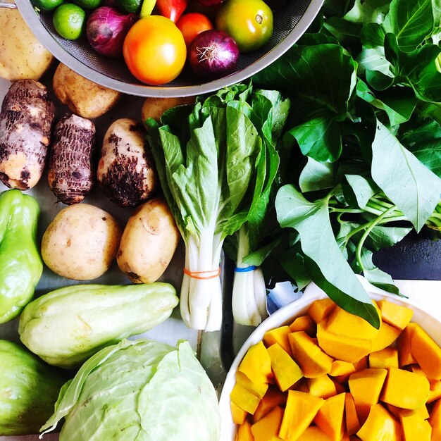 High angle view of chopped fruits