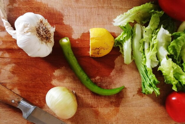 High angle view of chopped vegetables on cutting board