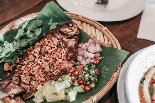 High angle view of chopped vegetables in plate