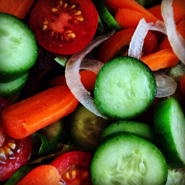 High angle view of chopped vegetables