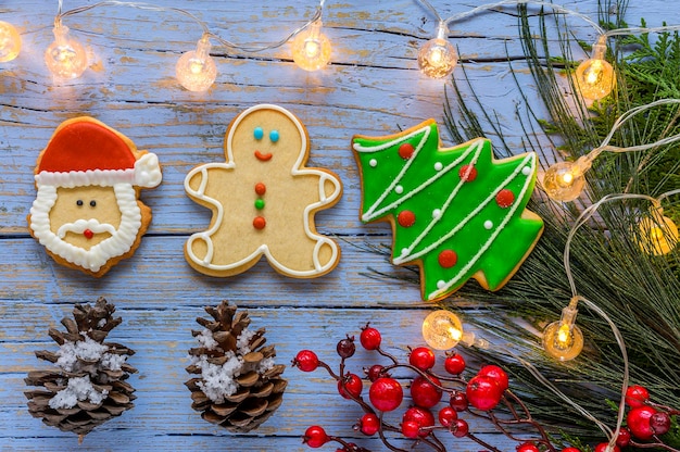 High angle view of christmas decorations on table