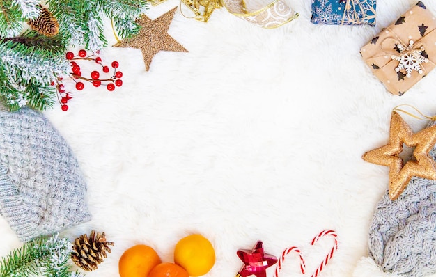 High angle view of christmas decorations on table