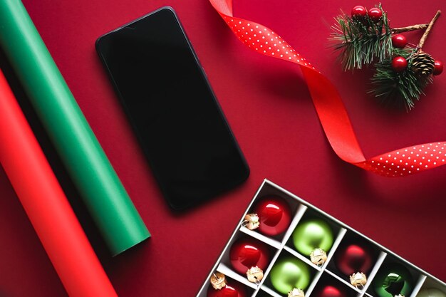 High angle view of christmas decorations on table