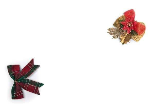 High angle view of christmas decorations over white background