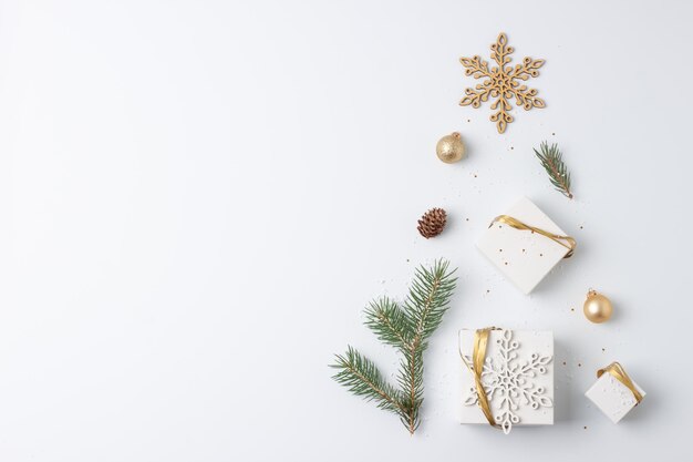 High angle view of christmas decorations on white background