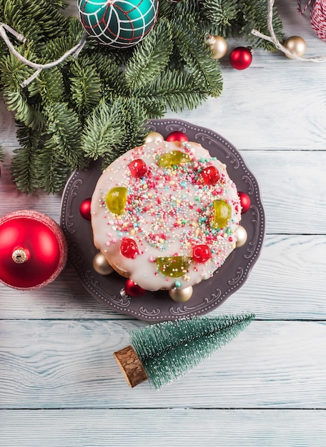 high angle view of christmas tree on table