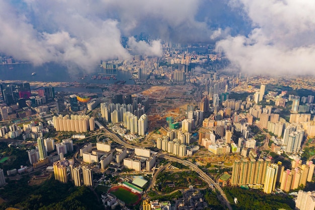 High angle view of city against sky