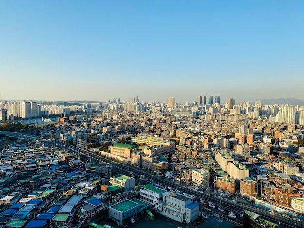 Photo high angle view of city buildings against clear sky