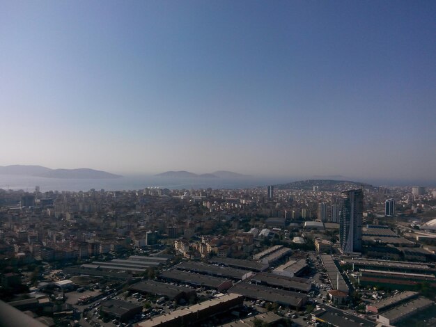 Photo high angle view of city buildings against clear sky