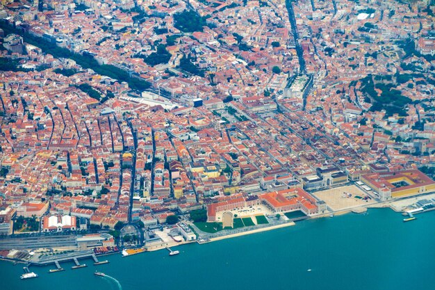 High angle view of city buildings