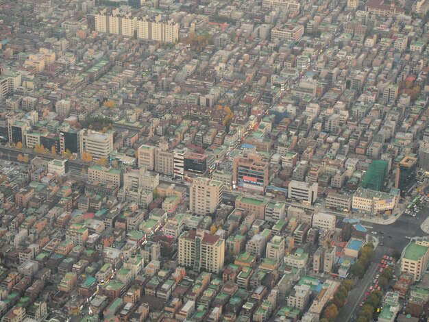 High angle view of city buildings