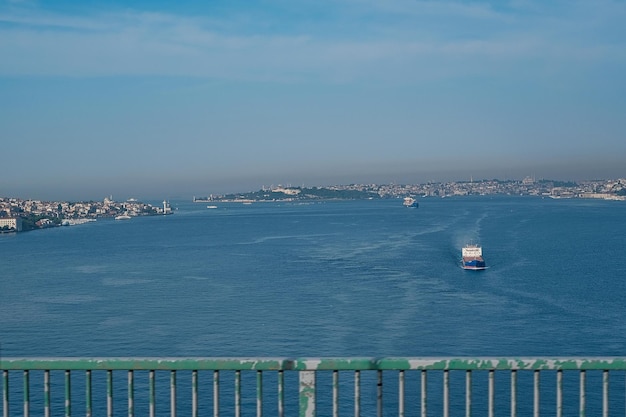 High angle view of city by sea against sky