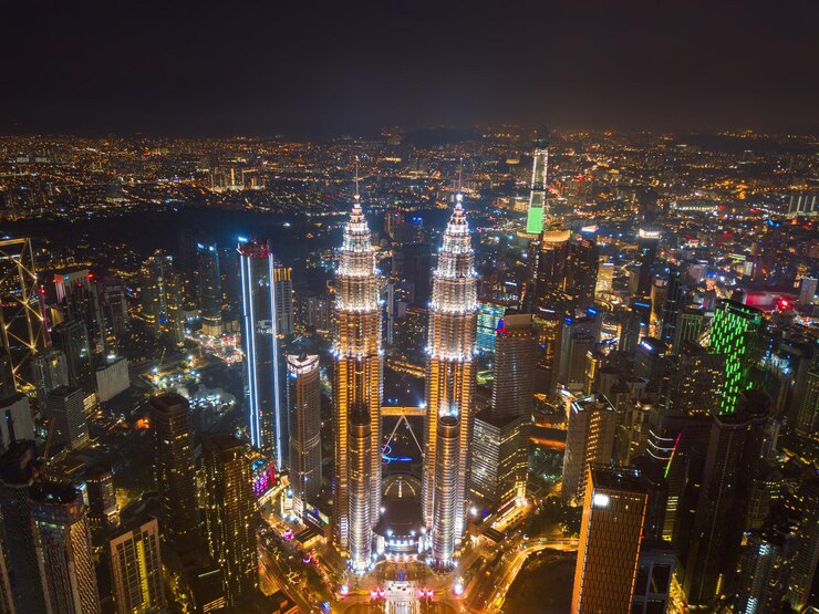 Photo high angle view of city lit up at night