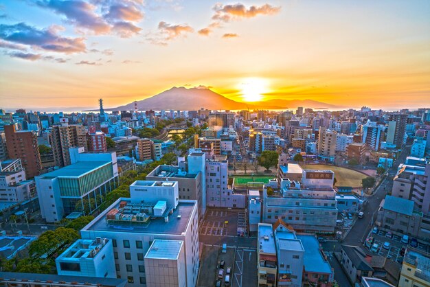 Photo high angle view of city at sunset