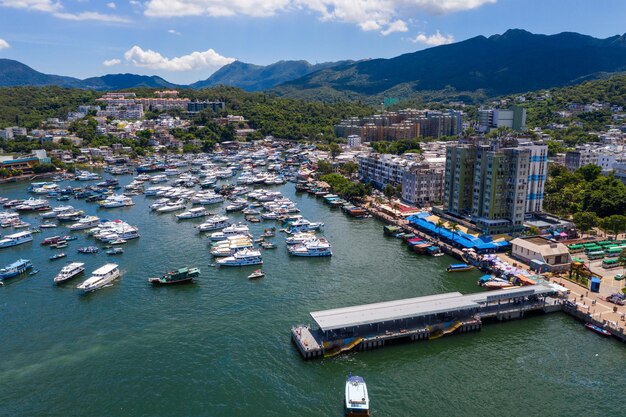 High angle view of city at waterfront