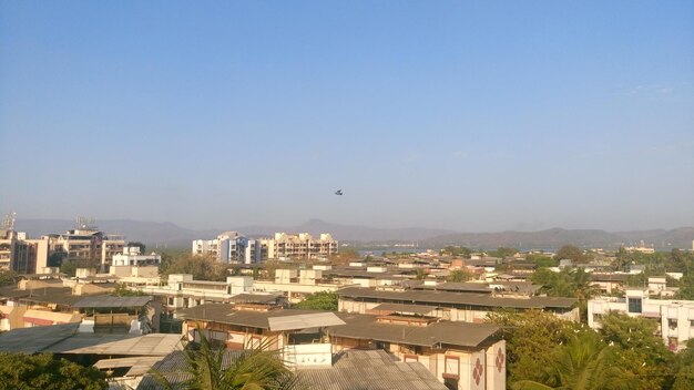 High angle view of cityscape against clear sky