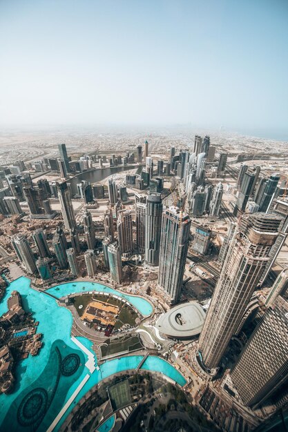 High angle view of cityscape against clear sky