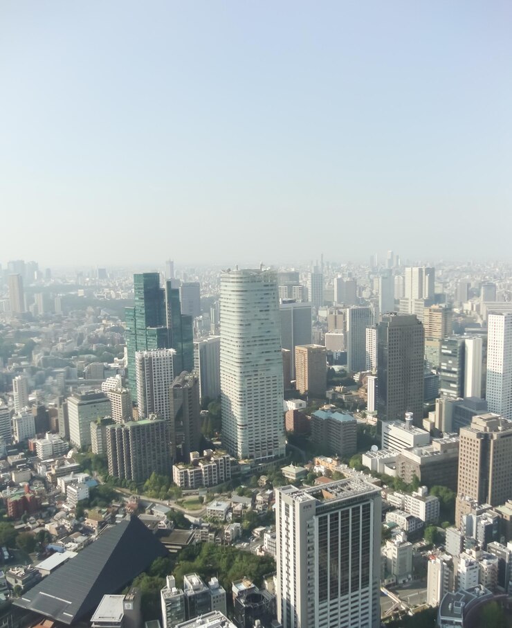 Photo 明るい空を背景にした都市風景の高角度の景色