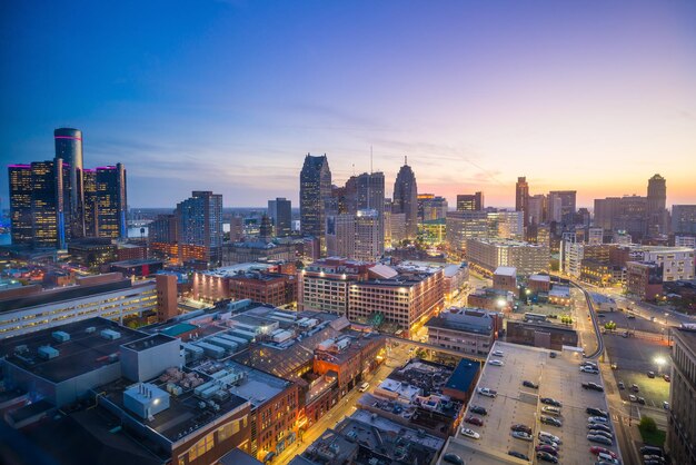 High angle view of cityscape against sky during sunset