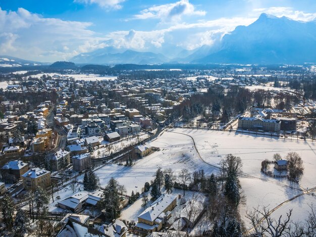 Photo high angle view of cityscape against sky during winter